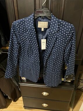 Banana Republic Navy and White Polka Dot Blazer